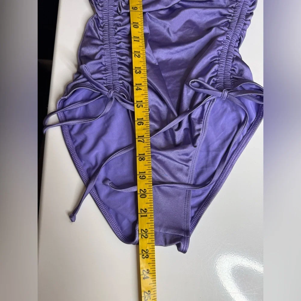 NWT Good American Metallic Purple One Piece Swimsuit Ruched Sz 2